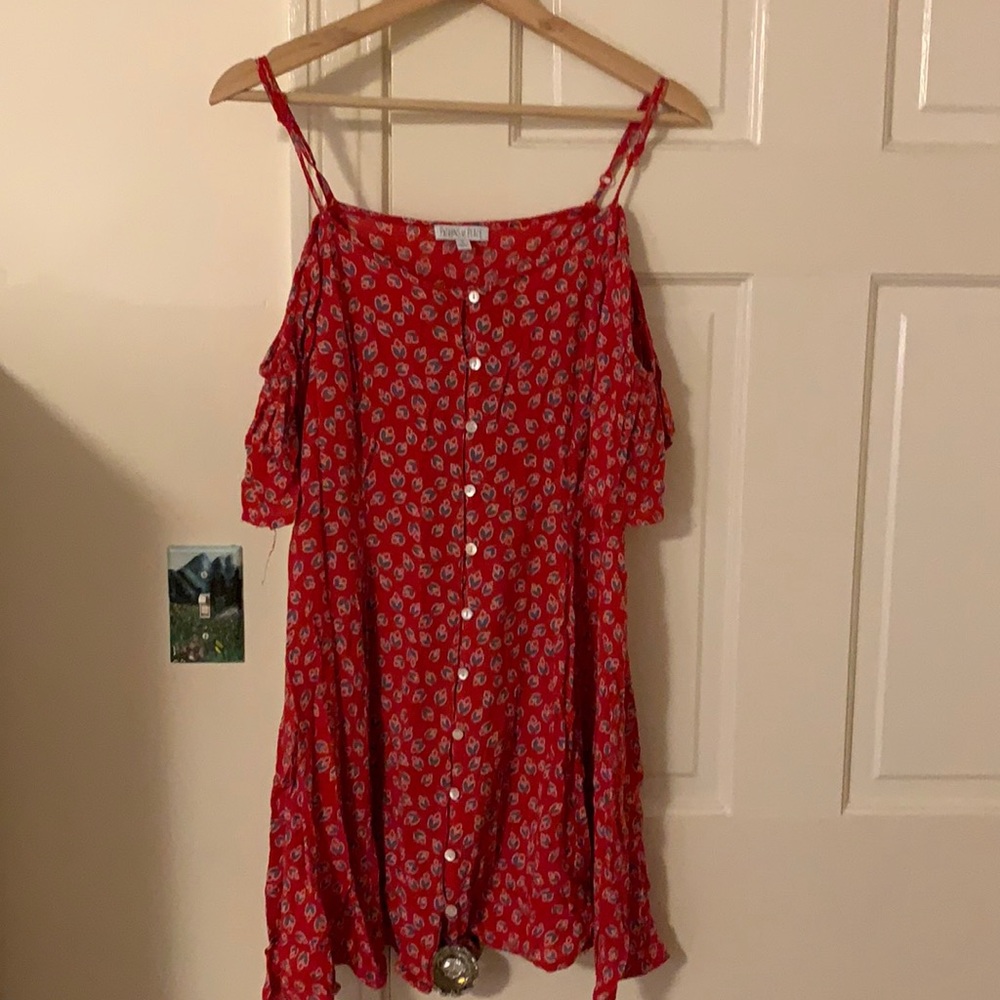 Red Flowy Floral Button Dress
